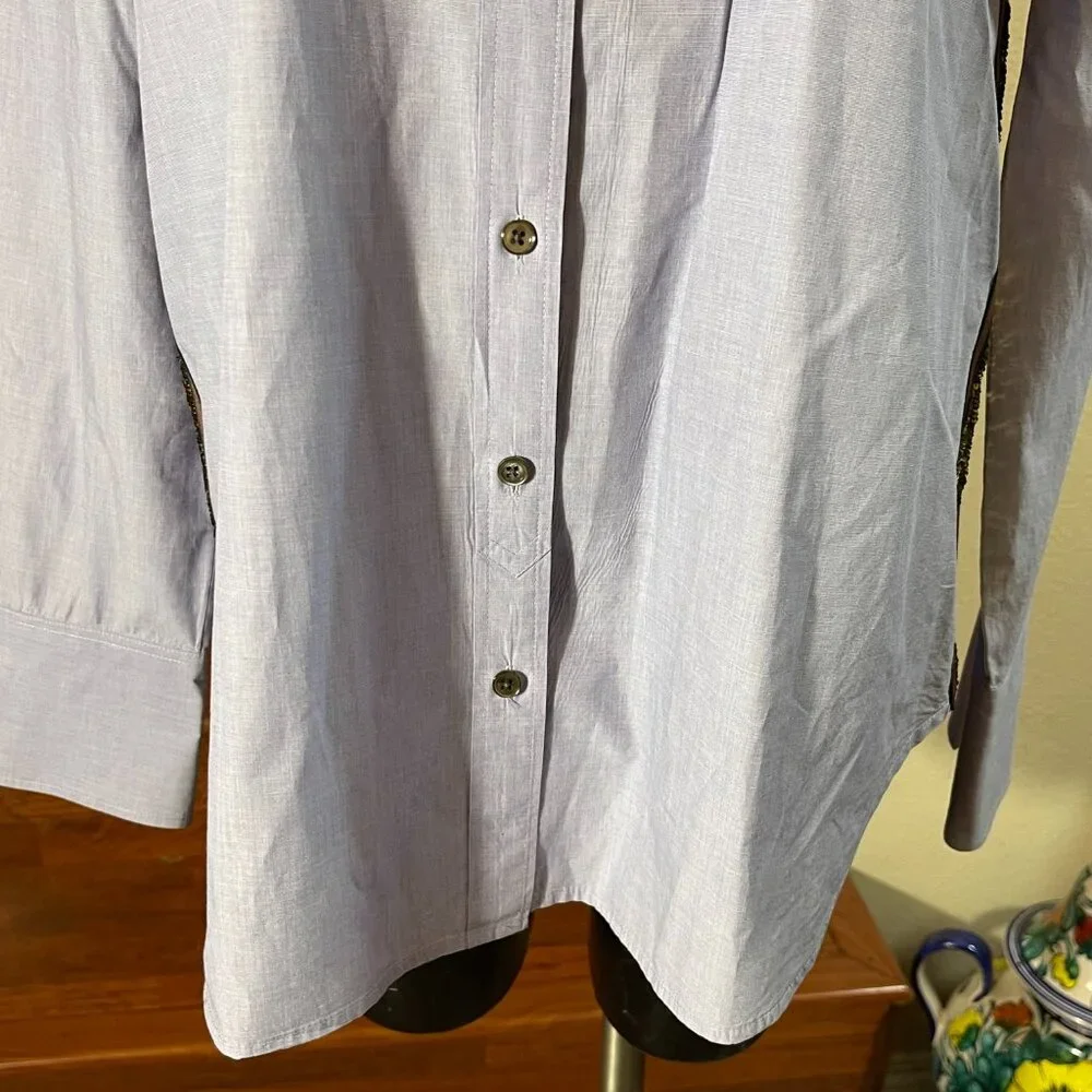 J. Crew Women's Sequin Side Stripe Cotton Button-up Blue Long Slv. Blouse Sz. 14 - Picture 3 of 10